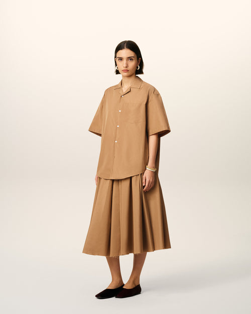 Brown Taffetass Short Sleeved Boxy Shirt - 12 - Ami Paris