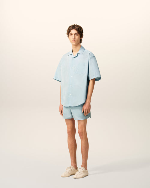 Blue Taffetas Short Sleeved Boxy Shirt - 6 - Ami Paris