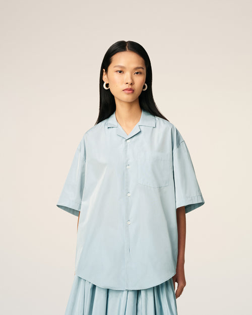 Blue Taffetas Short Sleeved Boxy Shirt - 9 - Ami Paris