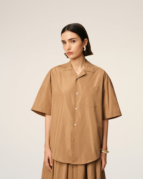 Brown Taffetass Short Sleeved Boxy Shirt - 9 - Ami Paris
