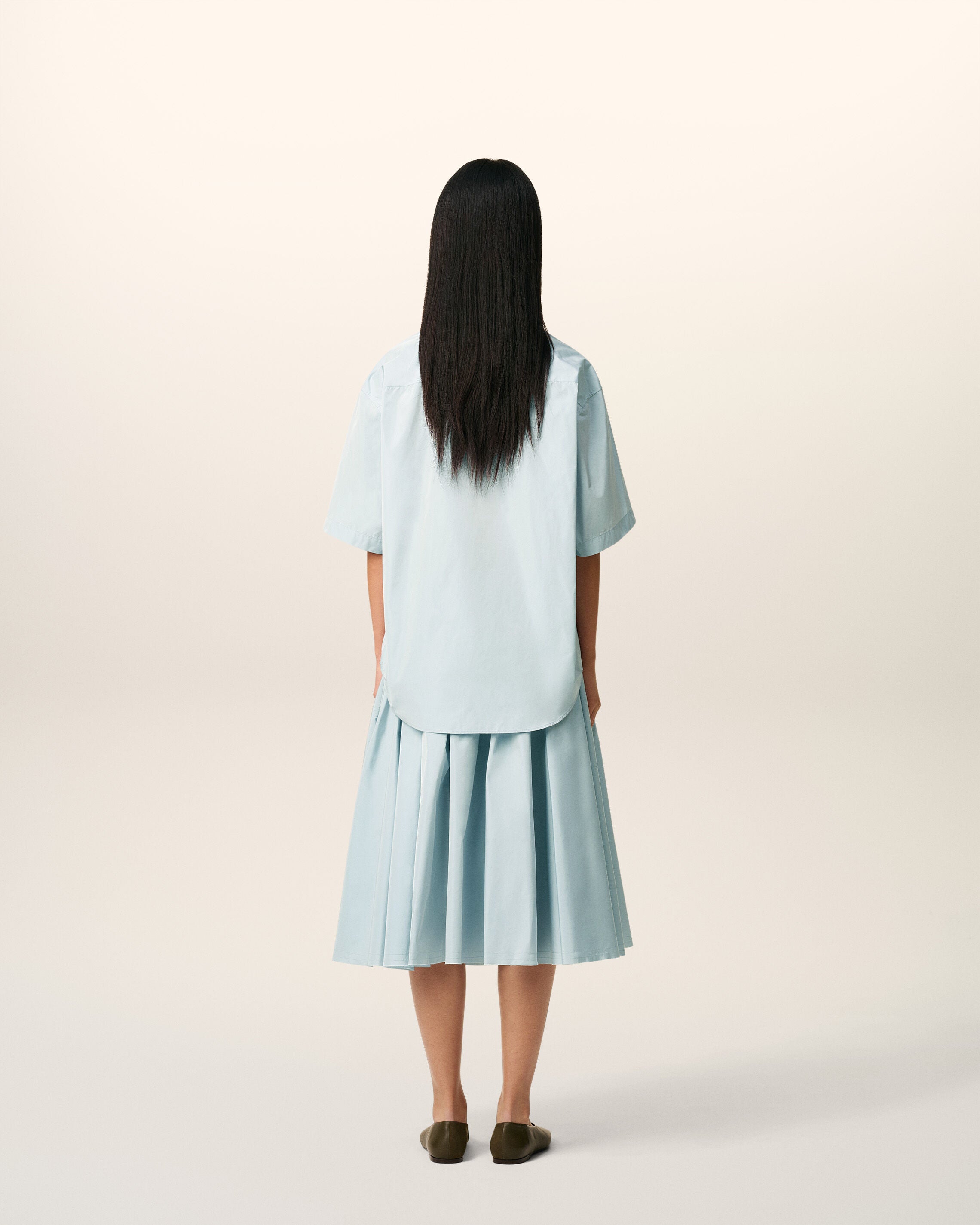 Blue Taffetas Short Sleeved Boxy Shirt - 11
