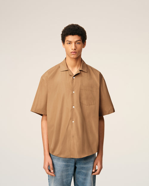 Brown Taffetass Short Sleeved Boxy Shirt - 3 - Ami Paris