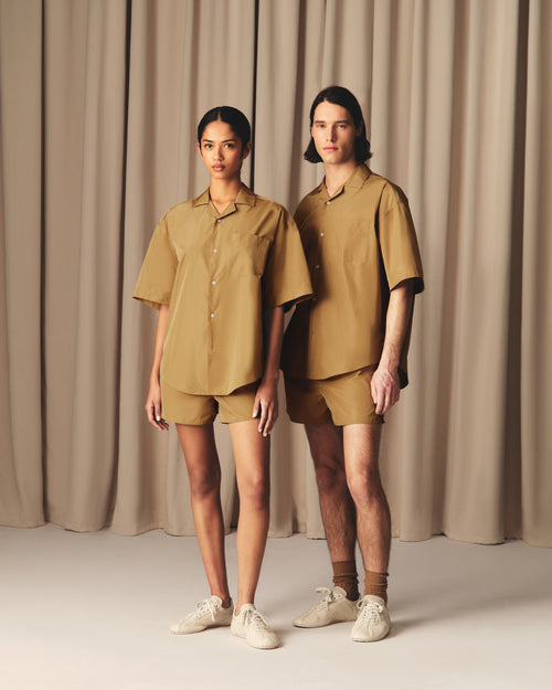 Brown Taffetass Short Sleeved Boxy Shirt - 13 - Ami Paris