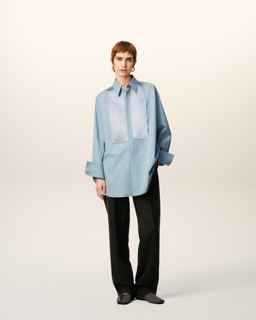                                     Blue Cotton Oversized Shirt  - 3                                 - Ami Paris