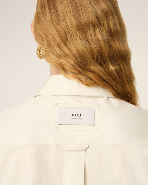 White Cotton Raw Edged Stitching Oversized Shirt - 10 - Ami Paris