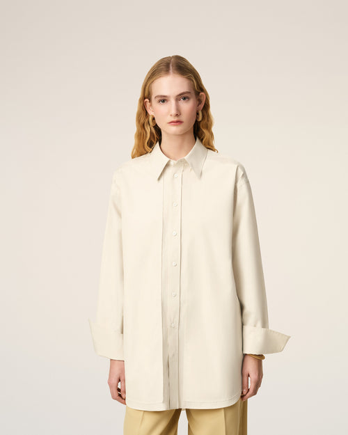 White Cotton Raw Edged Stitching Oversized Shirt - 9 - Ami Paris