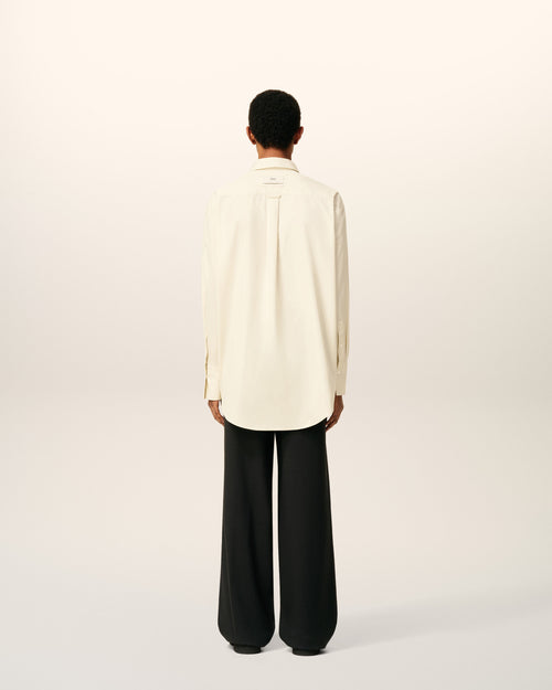 White Cotton Raw Edged Stitching Oversized Shirt - 5 - Ami Paris