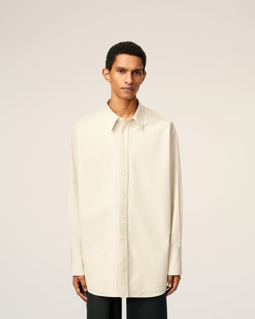 White Cotton Raw Edged Stitching Oversized Shirt - 3 - Ami Paris