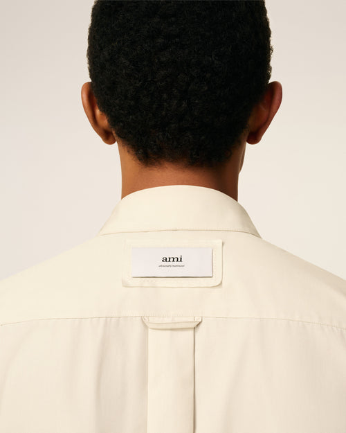 White Cotton Raw Edged Stitching Oversized Shirt - 4 - Ami Paris