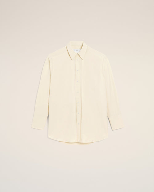 White Cotton Raw Edged Stitching Oversized Shirt - 1 - Ami Paris