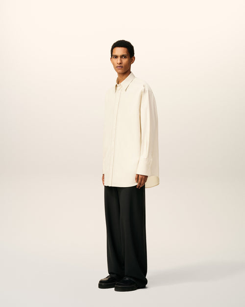 White Cotton Raw Edged Stitching Oversized Shirt - 6 - Ami Paris