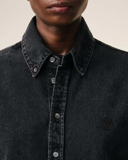 Black Denim Cotton Ami De Coeur Shirt - Woman - 9 - AMI Paris - Ami Paris