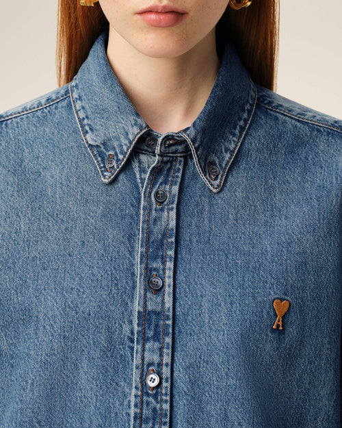 Blue Denim Cotton Ami De Coeur Shirt - 10 - Ami Paris