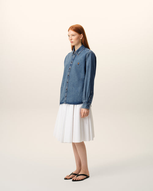 Blue Denim Cotton Ami De Coeur Shirt - 12 - Ami Paris