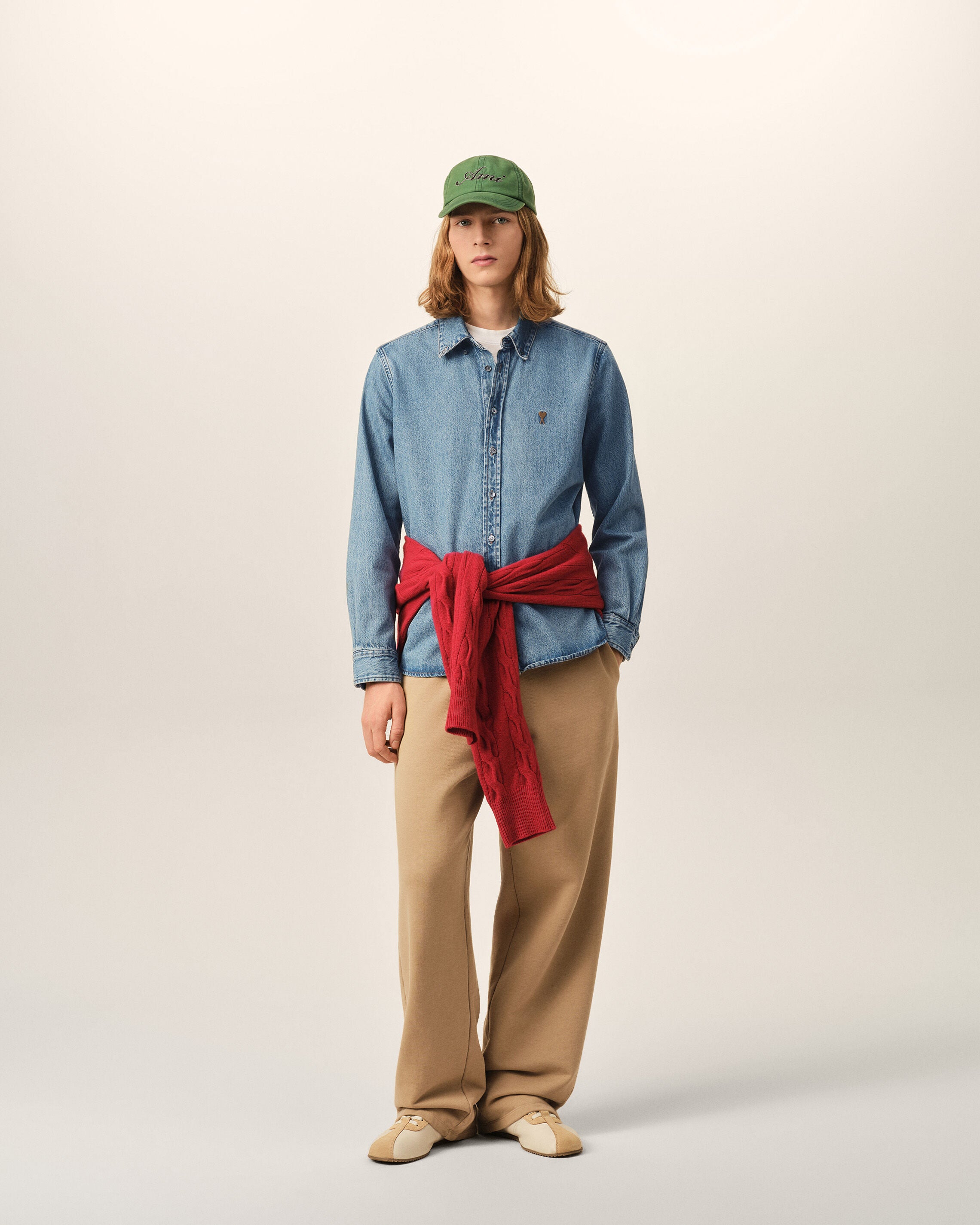 USED BLUE Blue Cotton Button Down Ami De Coeur Shirt | AMI PARIS