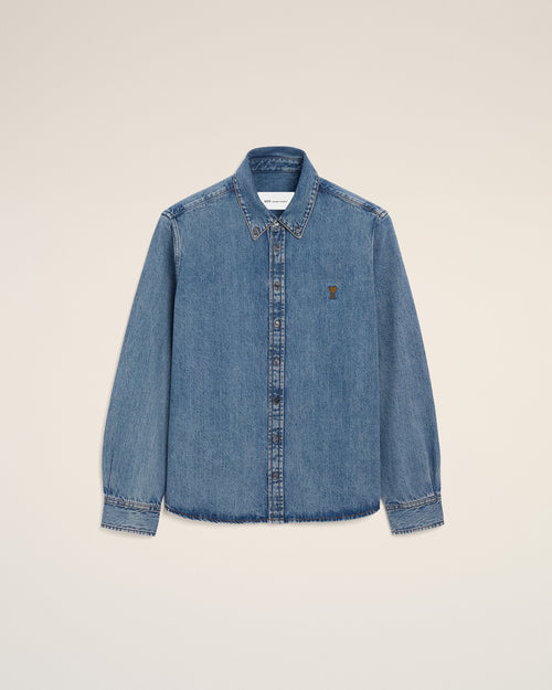 Blue Denim Cotton Ami De Coeur Shirt - Man - 1 - AMI Paris - Ami Paris