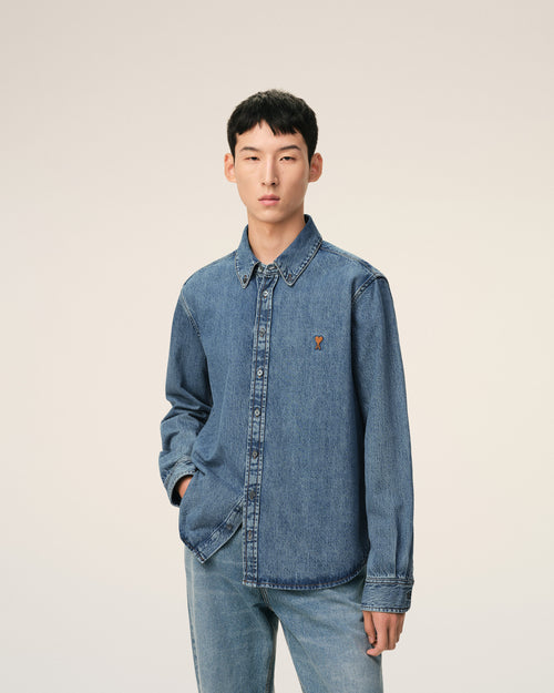 Blue Denim Cotton Ami De Coeur Shirt - Man - 3 - AMI Paris - Ami Paris