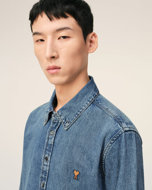 Blue Denim Cotton Ami De Coeur Shirt - Man - 4 - AMI Paris - Ami Paris