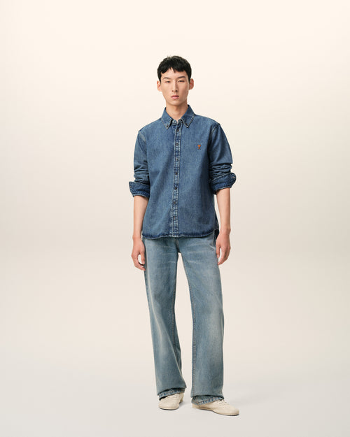 Blue Denim Cotton Ami De Coeur Shirt - 1 - Ami Paris