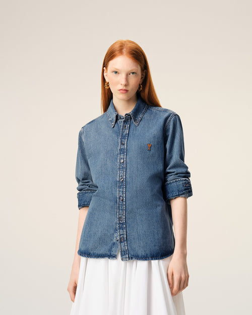Blue Denim Cotton Ami De Coeur Shirt - 9 - Ami Paris