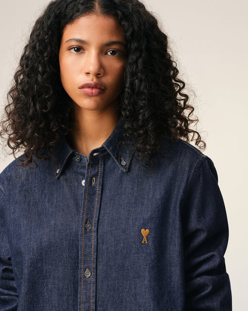 Blue Denim Cotton Ami De Coeur Shirt - 10 - Ami Paris