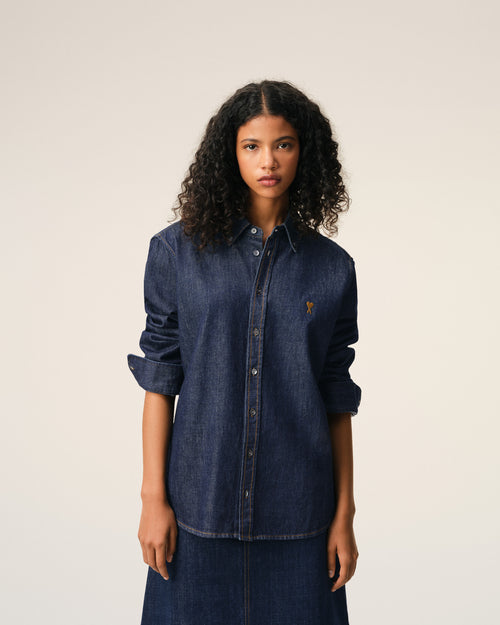 Blue Denim Cotton Ami De Coeur Shirt - 9 - Ami Paris