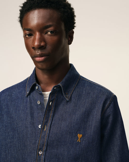 Blue Denim Cotton Ami De Coeur Shirt - Man - 4 - AMI Paris - Ami Paris