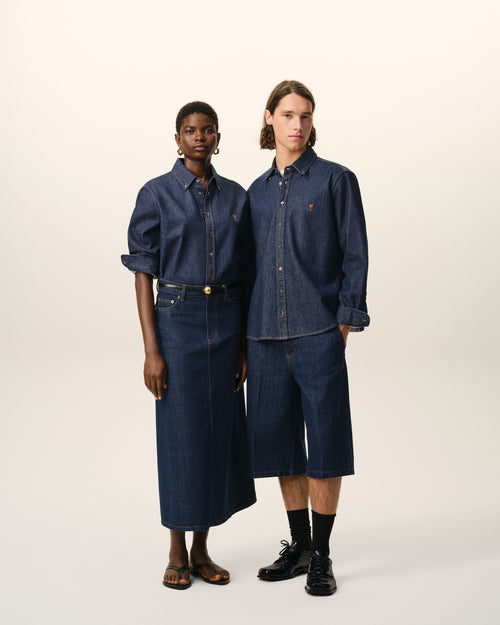 Blue Denim Cotton Ami De Coeur Shirt - 14 - Ami Paris