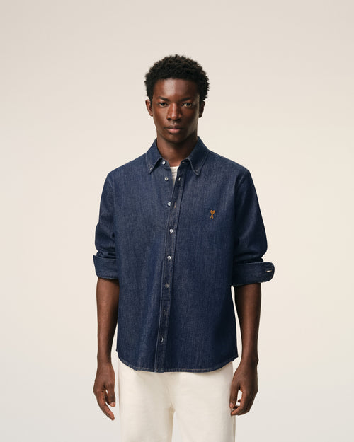 Blue Denim Cotton Ami De Coeur Shirt - Man - 3 - AMI Paris - Ami Paris