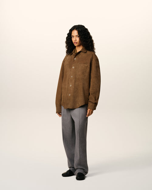 Brown Leather Overshirt - 12 - Ami Paris