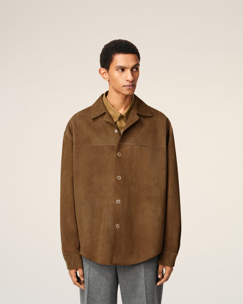 Brown Leather Overshirt - 2 - Ami Paris