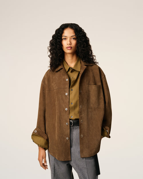 Brown Leather Overshirt - 10 - Ami Paris