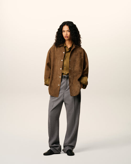                                 Brown Leather Overshirt - 3                             - Ami Paris
