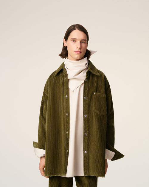 Green Cotton Corduroy Side Slit Overshirt - 3 - Ami Paris