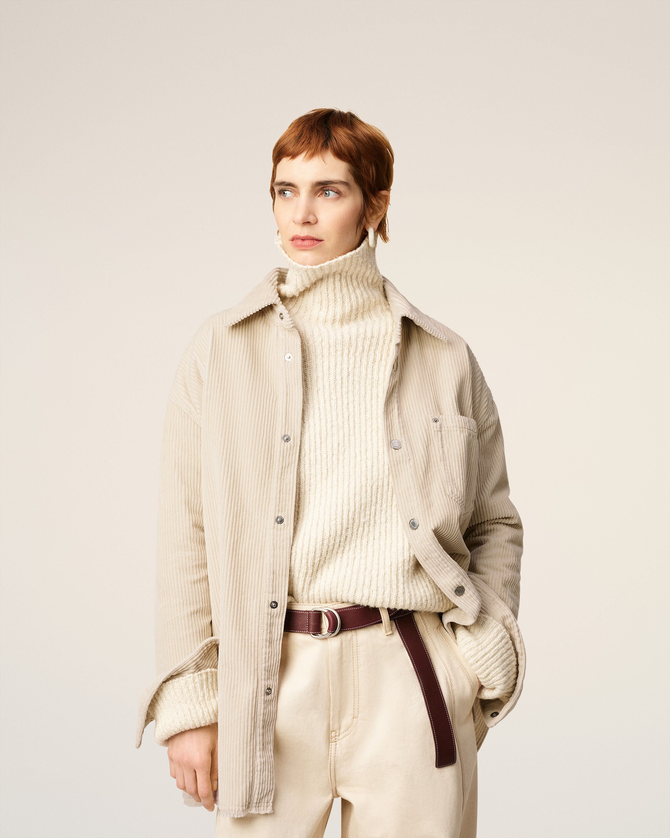 White Cotton Corduroy Side Slit Overshirt - 9
