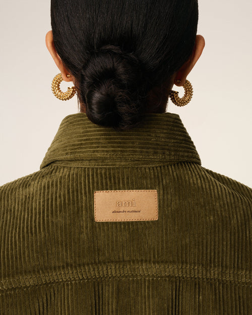 Green Cotton Corduroy Side Slit Overshirt - 10 - Ami Paris