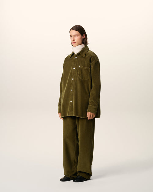 Green Cotton Corduroy Side Slit Overshirt - 6 - Ami Paris