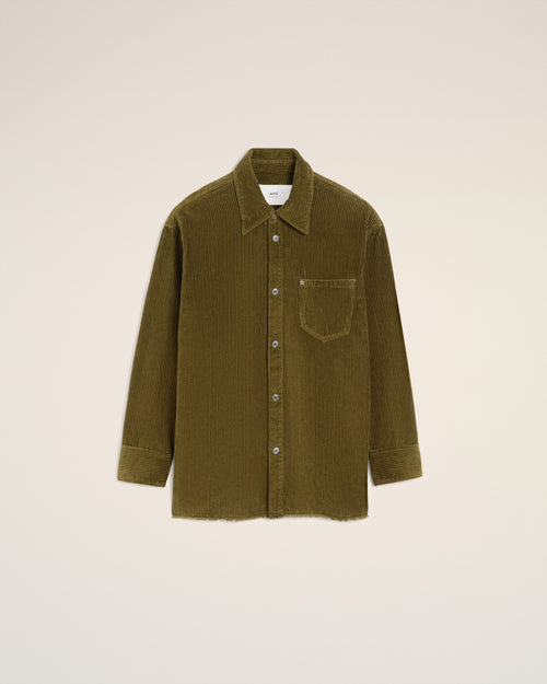 Green Cotton Corduroy Side Slit Overshirt - 4 - Ami Paris