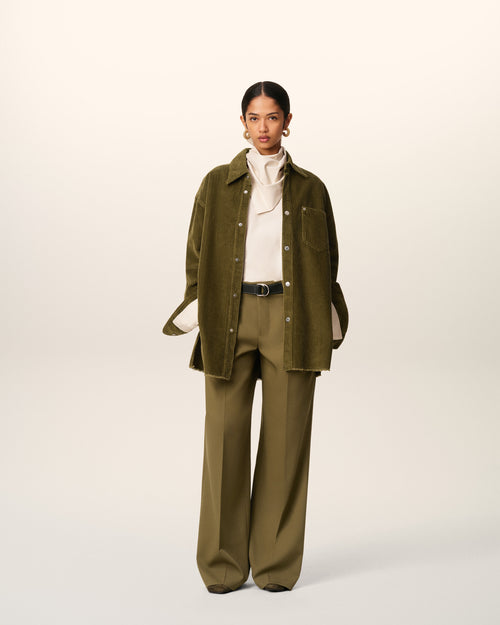                             Green Cotton Corduroy Side Slit Overshirt - 3                         - Ami Paris