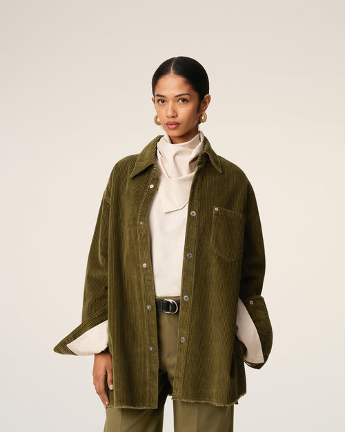 Green Cotton Corduroy Side Slit Overshirt - 9 - Ami Paris