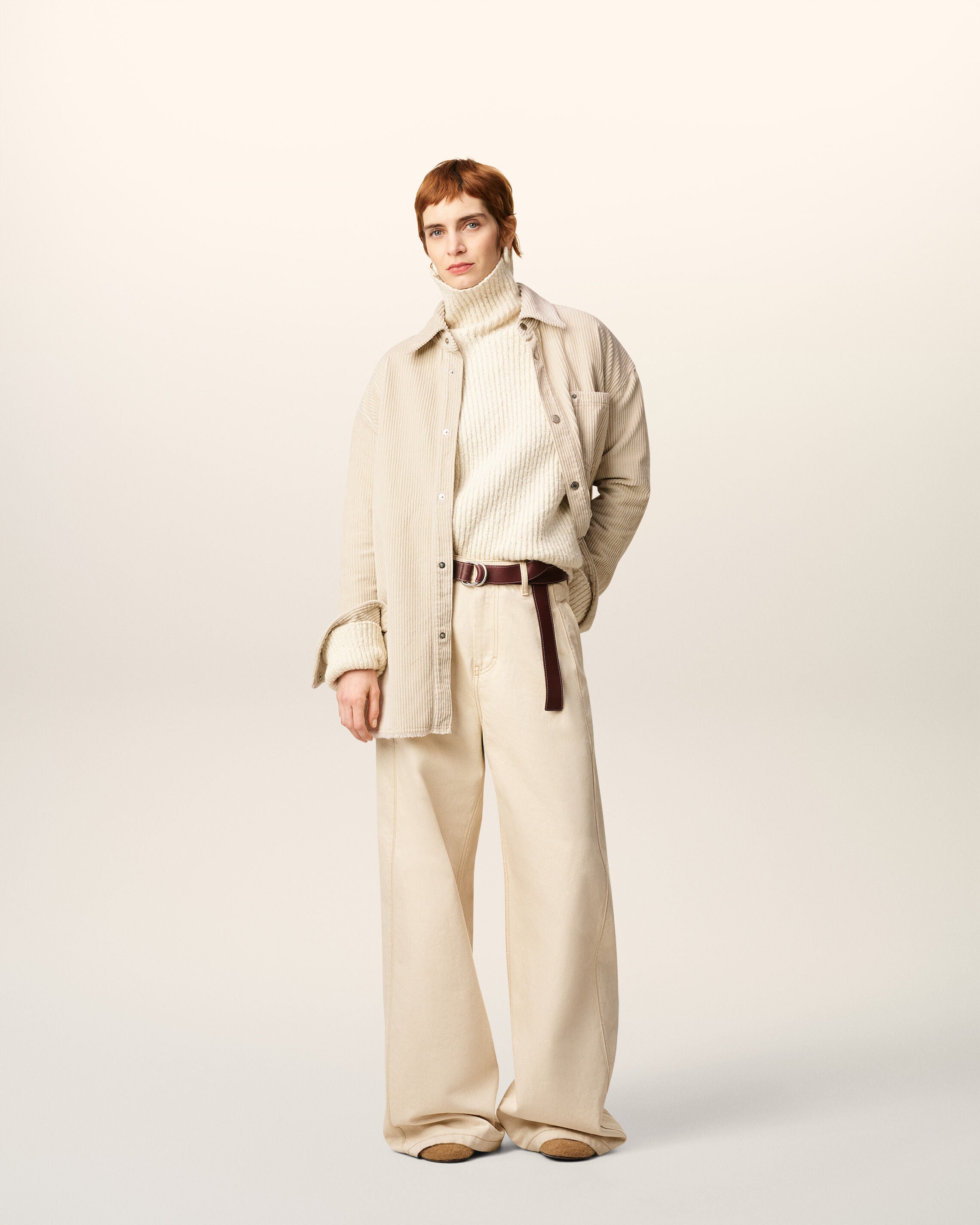 White Cotton Corduroy Side Slit Overshirt - 8
