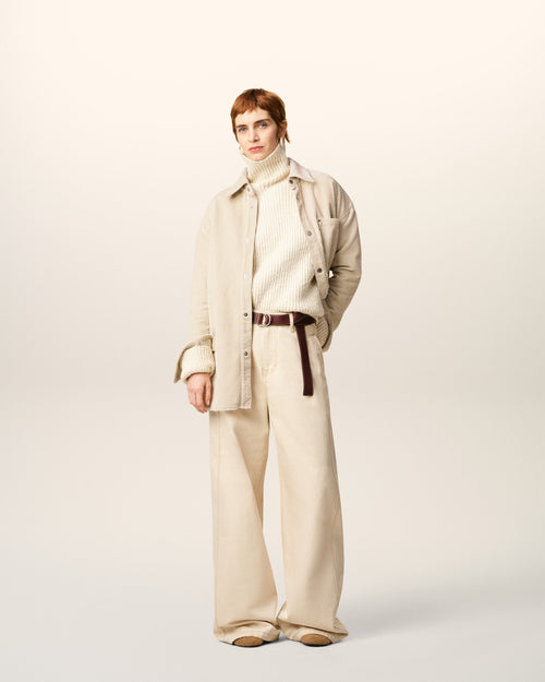                                     White Cotton Corduroy Side Slit Overshirt - 3                                 - Ami Paris