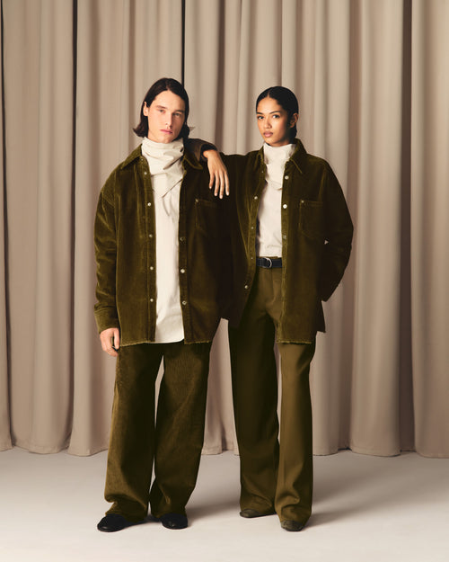 Green Cotton Corduroy Side Slit Overshirt - 13 - Ami Paris