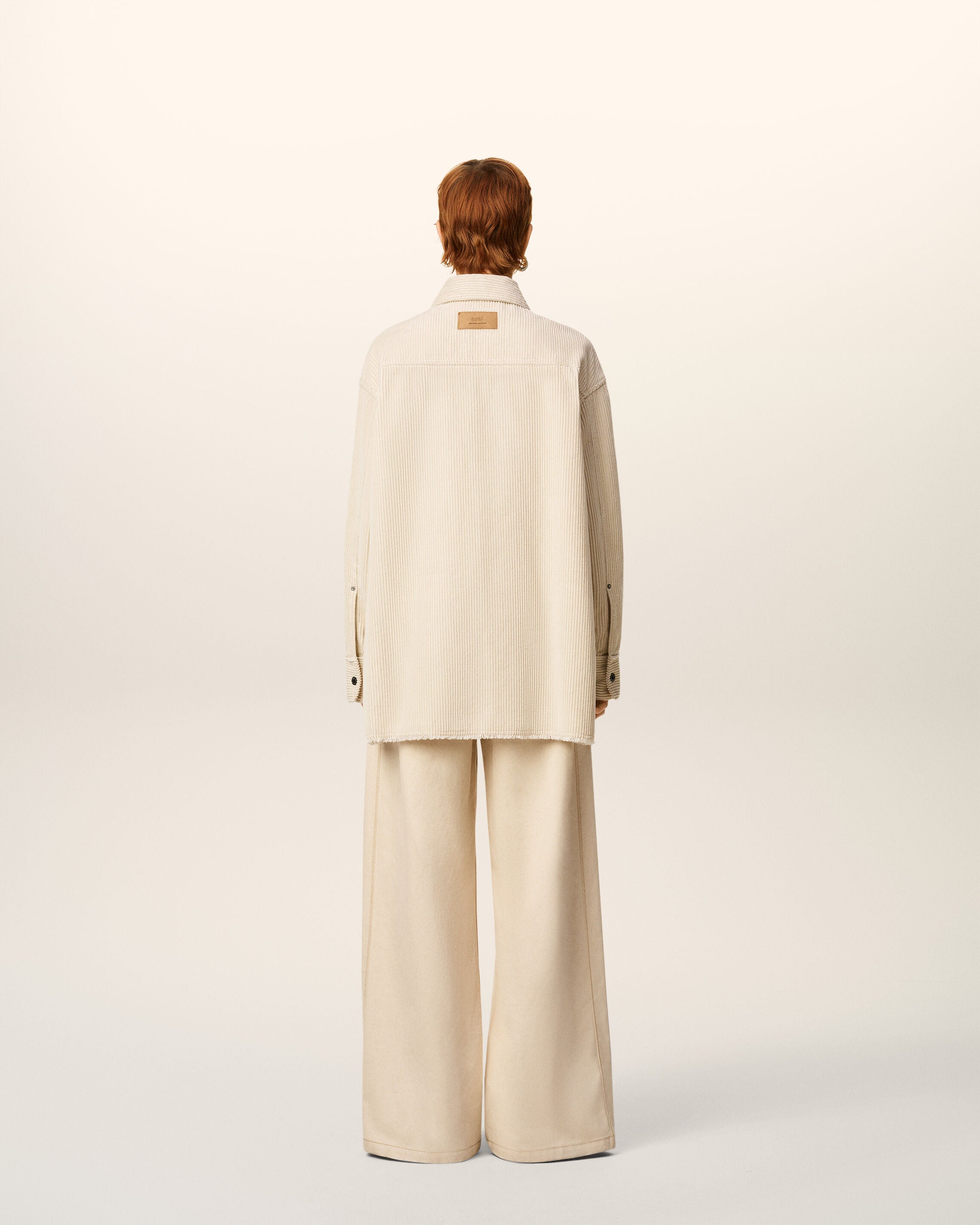 White Cotton Corduroy Side Slit Overshirt - 11
