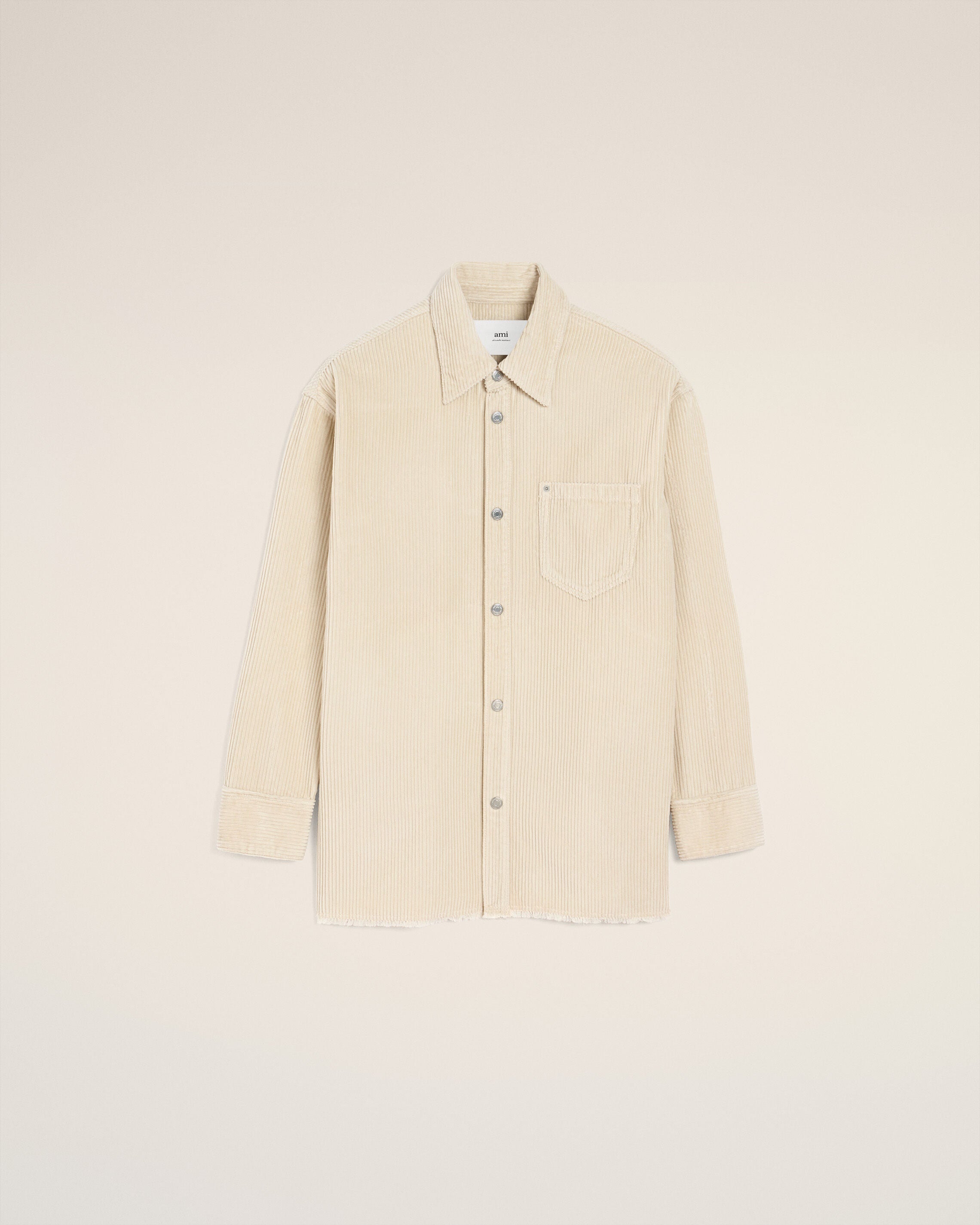 White Cotton Corduroy Side Slit Overshirt - 7
