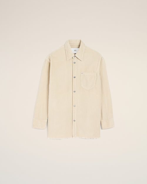                                 White Cotton Corduroy Side Slit Overshirt - 3                             - Ami Paris