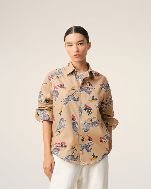 Brown Cotton Horse Printed Boxy Shirt  - 9 - Ami Paris