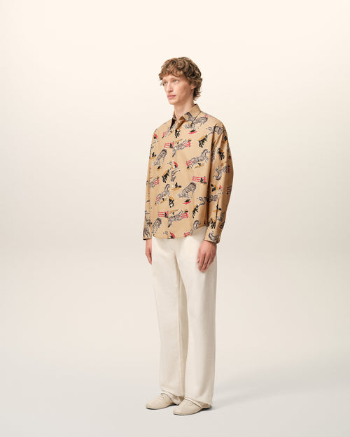 Brown Cotton Horse Printed Boxy Shirt  - 6 - Ami Paris