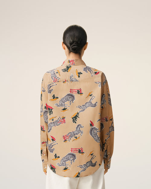 Brown Cotton Horse Printed Boxy Shirt  - 11 - Ami Paris