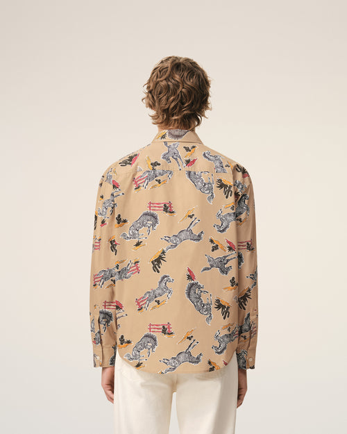 Brown Cotton Horse Printed Boxy Shirt  - 5 - Ami Paris